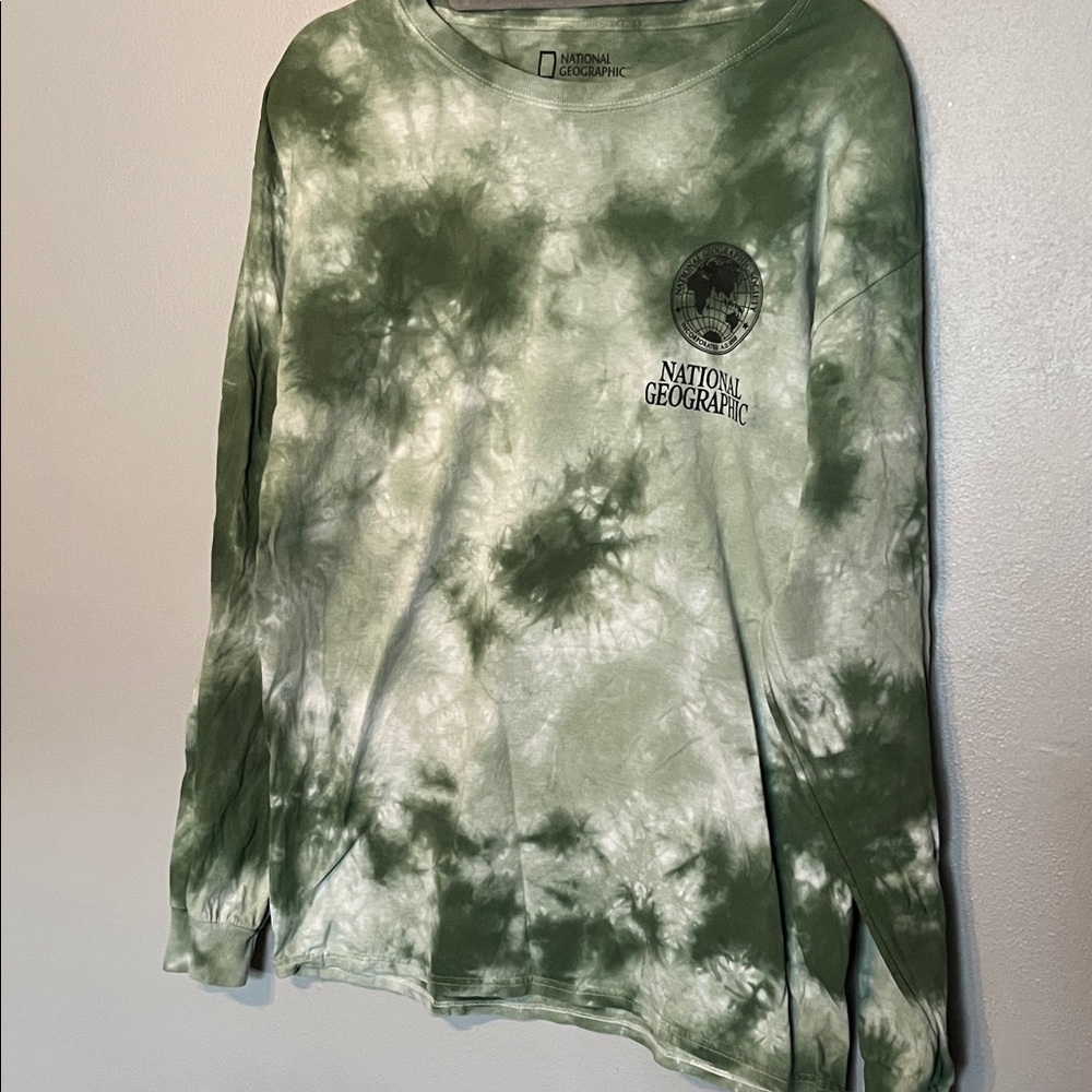 National Geographic Olive and White Tie-Dye Long Sleeve Shirt